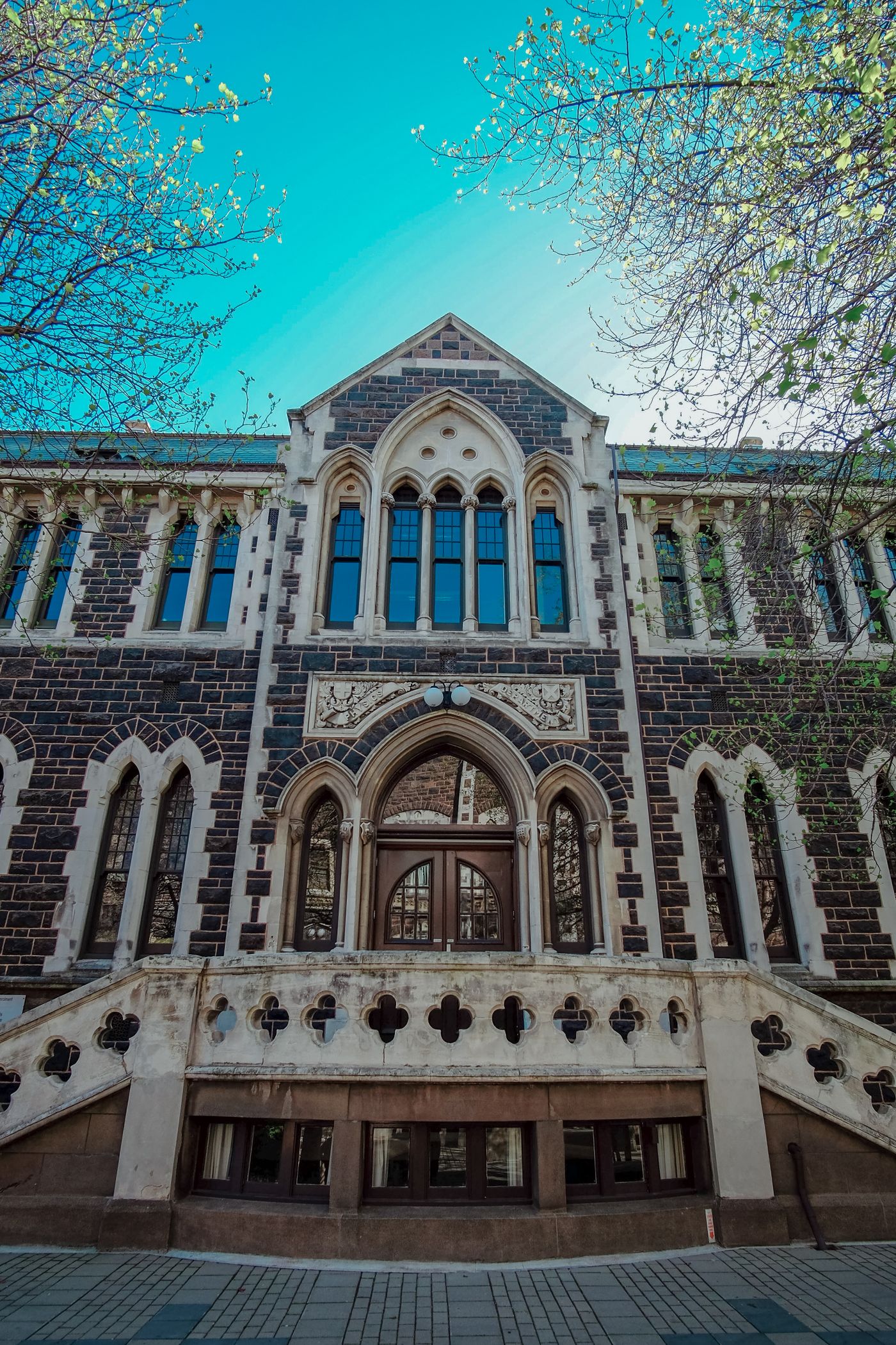 Christchurch Arts Centre, New Zealand, showcasing the Gothic heritage architecture that defines New Zealand's university campuses